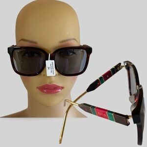 GUCCI Oversized Square Sunglasses Black Tortoise Shell Pearlescent Luxury NWT